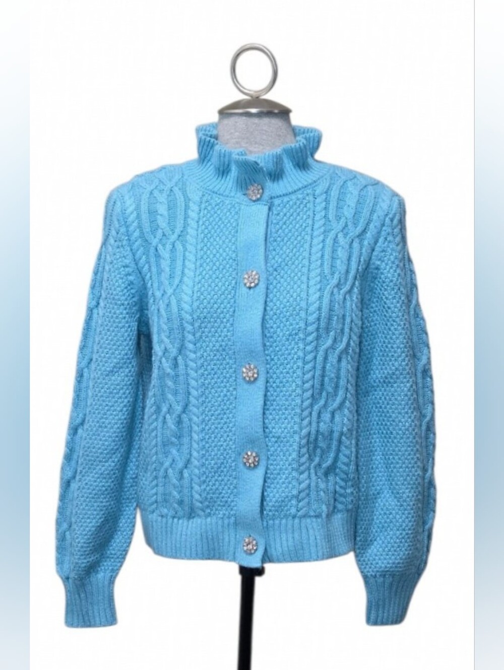 NWT Talbots Petite Cable Knit Jeweled Button Cardigan, Size MP